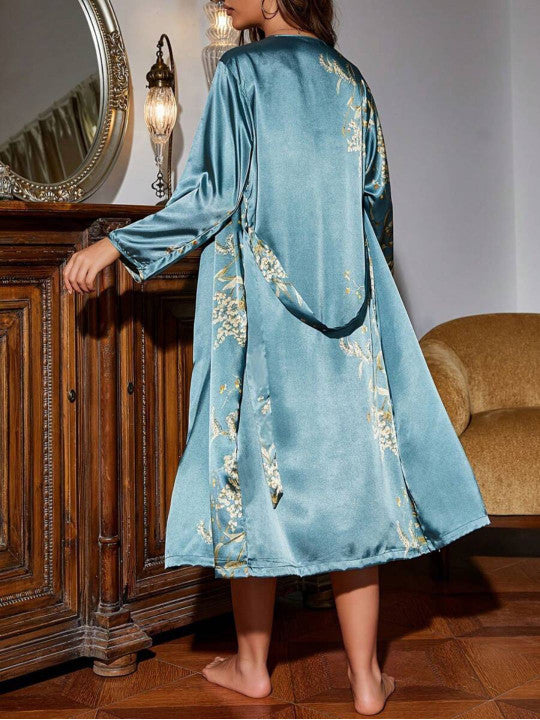 Aurelia Blue Satin Robe Set
