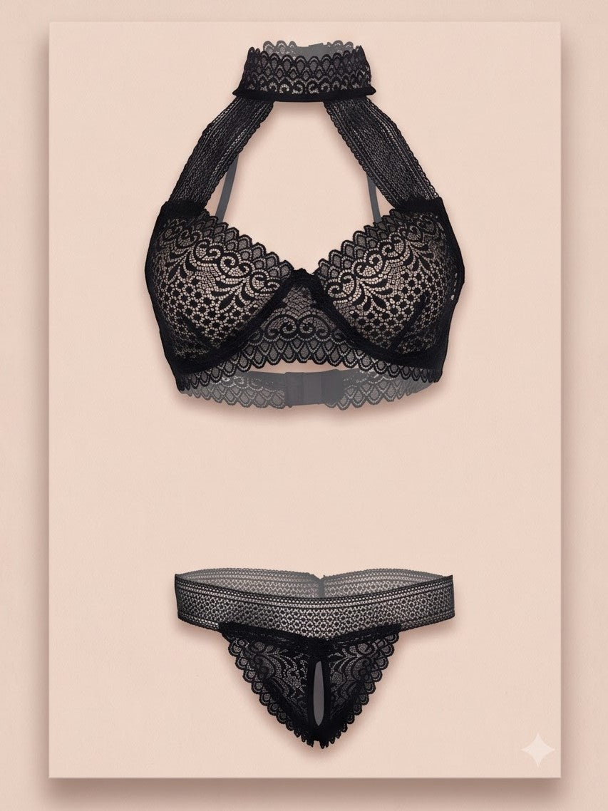 Noir Halter Lace Lingerie Set