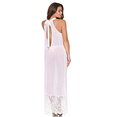 Pearl Veil Halter Maxi Night Gown