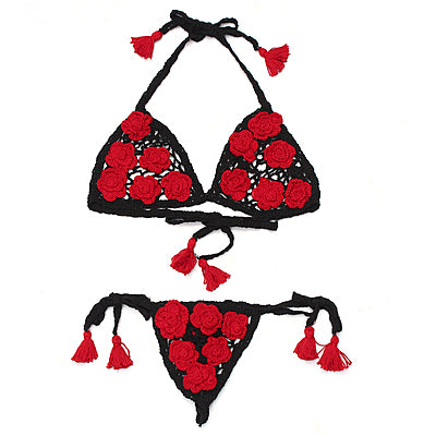 Crimson Bloom Crochet Lingerie Set