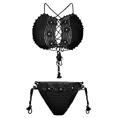 Noir Crochet Tassel Lingerie Set