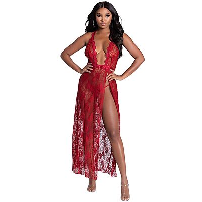 Crimson Desire Lace Night Gown