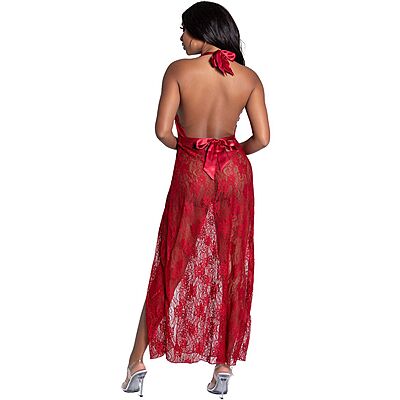 Crimson Desire Lace Night Gown