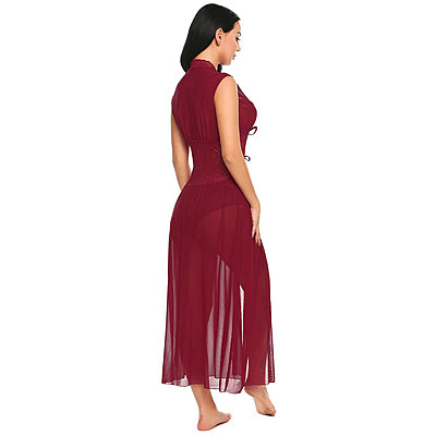 Burgundy Bliss Sheer Tie-Front Night Gown