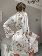 Elara Floral Satin Wrap Robe Set