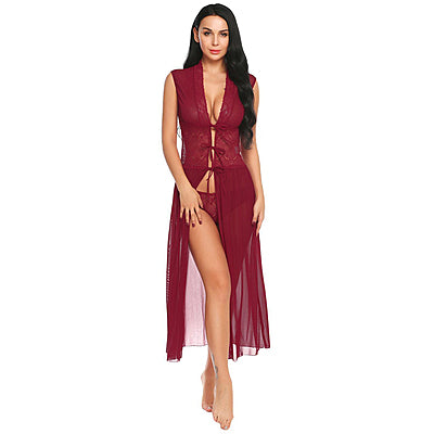 Burgundy Bliss Sheer Tie-Front Night Gown