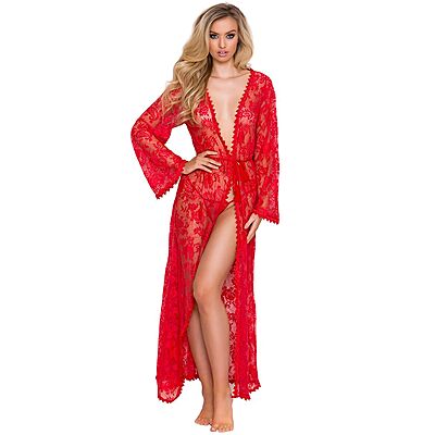 Ruby Romance Lace Robe Night Gown