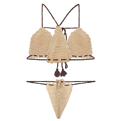 Sandstone Crochet Tassel Lingerie Set