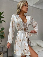 Elara Floral Satin Wrap Robe Set