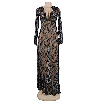 Midnight Enchant Lace Maxi Night Gown