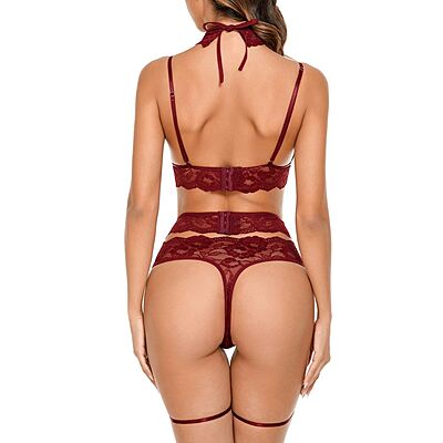 Burgundy Rose Lace Lingerie Set