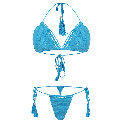 Aqua Fringe Crochet Lingerie Set