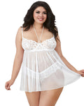 Ivory Whisper Sheer Lace Babydoll Dress