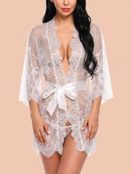 Ivory Romance Lace Robe Night Gown