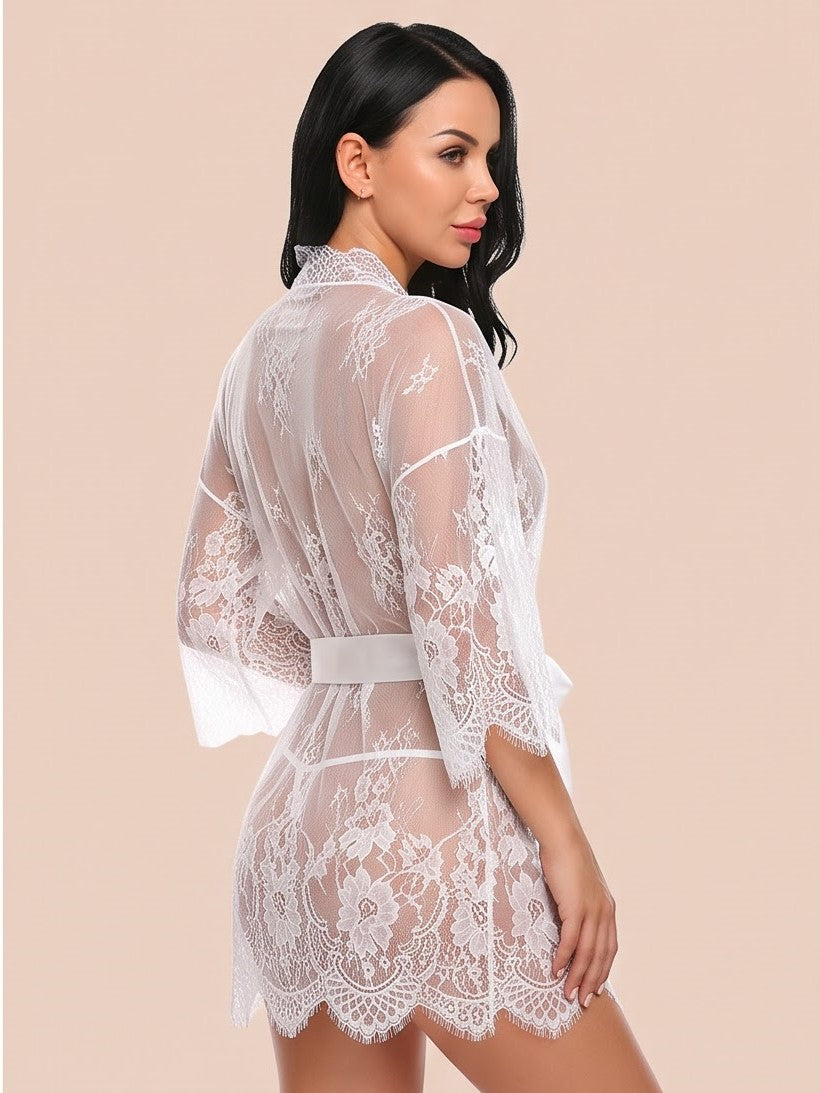 Ivory Romance Lace Robe Night Gown