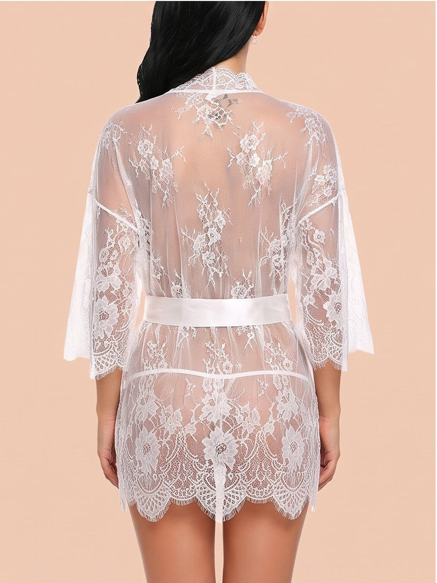 Ivory Romance Lace Robe Night Gown