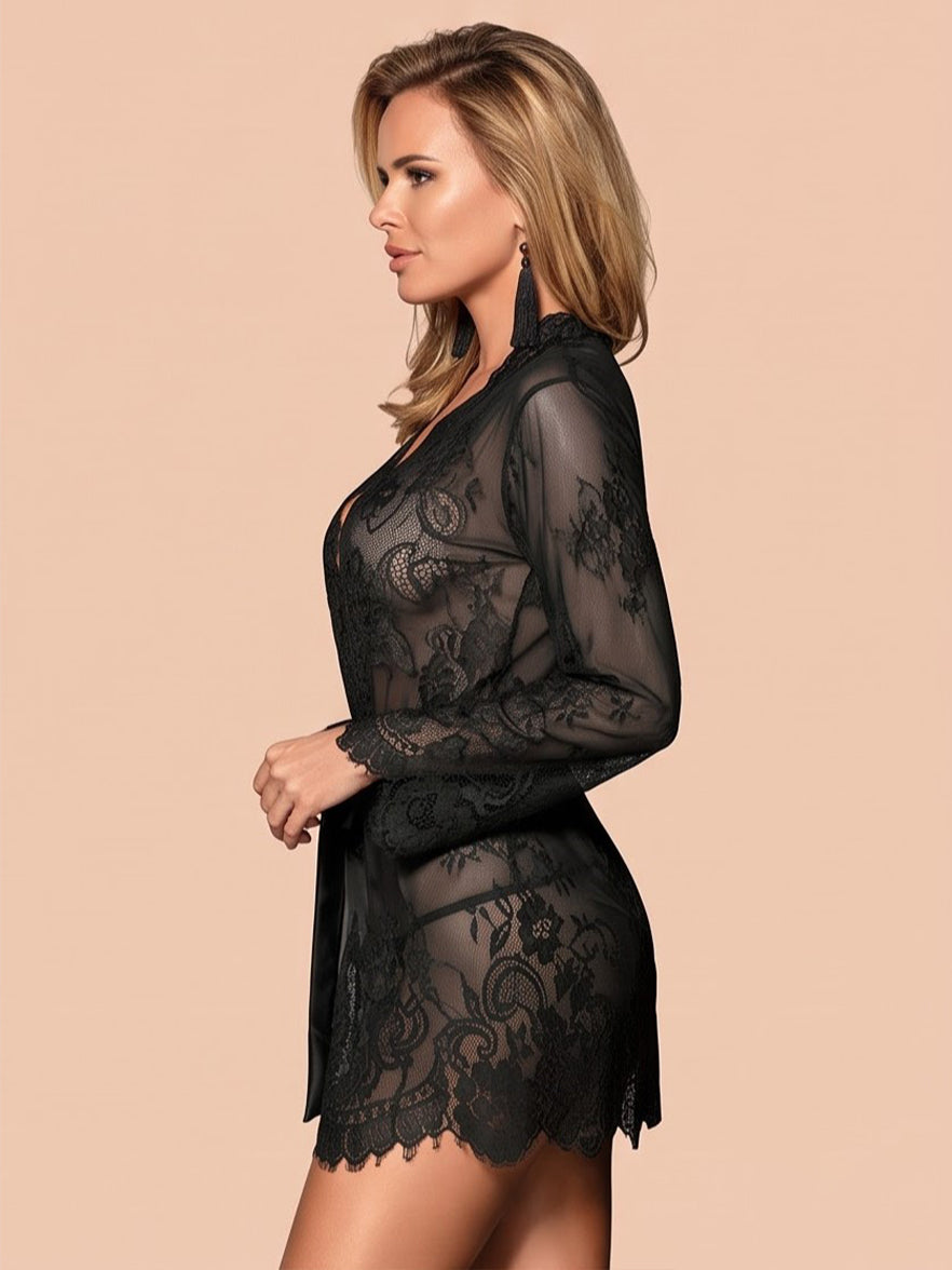 Midnight Allure Lace Wrap Robe