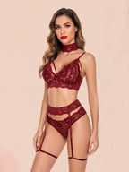 Burgundy Rose Lace Lingerie Set