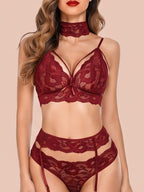 Burgundy Rose Lace Lingerie Set