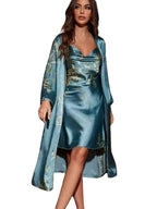 Aurelia Blue Satin Robe Set