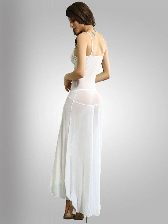 Ivory Enchant Lace Slit Night Gown