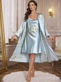 Celeste Floral Satin Nightgown & Robe