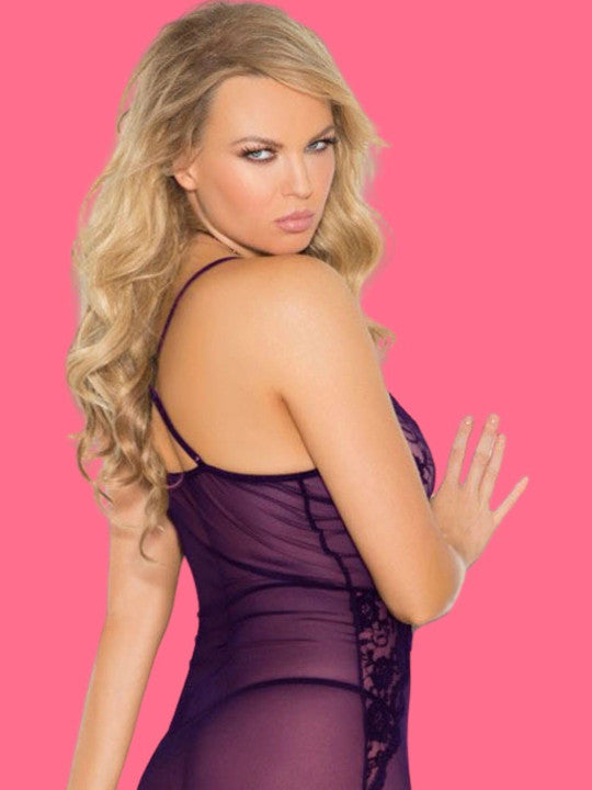 Royal Amethyst Sheer Lace Night Gown