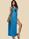 Ocean Whisper Sheer Lace-Up Night Gown