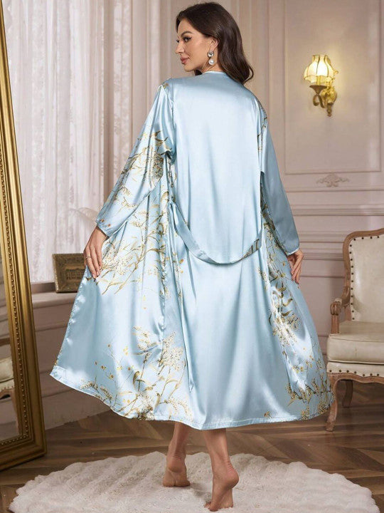 Celeste Floral Satin Nightgown & Robe